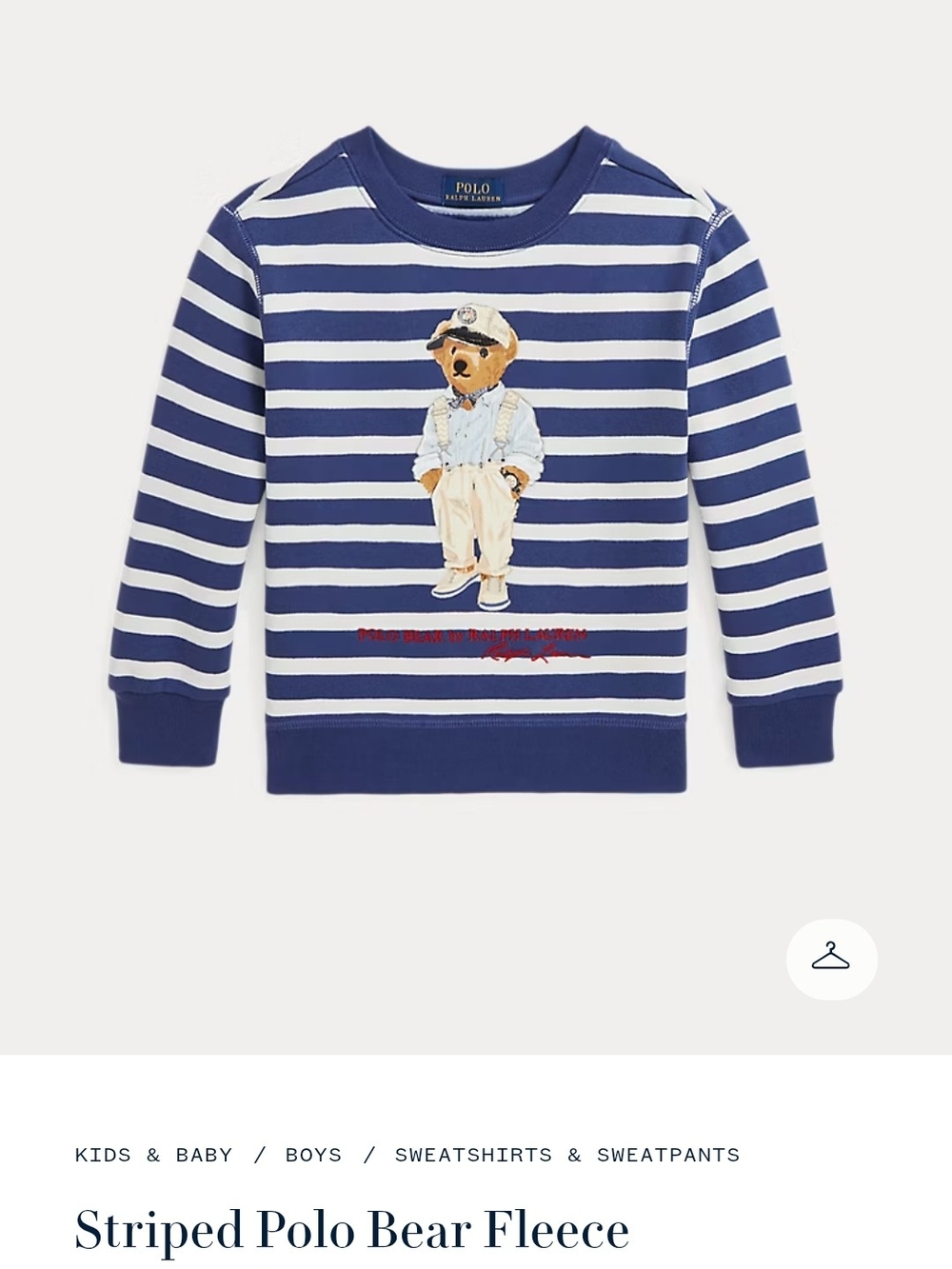 Ralph Lauren Navy and White Striped Polo Bear Crewneck Sweater